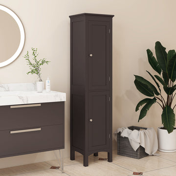 Tall Bathroom Cabinet, Freestanding Storage Organizer with Adjustable Shelves and Cupboards, 15