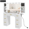 Makeup Vanity Desk with Mirror and Lights, Dressing Table with 7 Drawers, 6 Hidden Sliding Storage Compartments, White