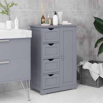Bathroom Storage Cabinet, Floor Cabinet with Adjustable Shelf and 4 Drawers, Side Cabinet for Washroom, Grey