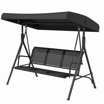 3-Seater Swing Chair Covered Garden Hammock A-Frame Outdoor Porch Glider Sling Seat with Adjustable Canopy Cover, Black