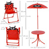 Kids Folding Picnic Table and Chair Set Pattern Outdoor Garden Patio Backyard with Removable & Height Adjustable Sun Umbrella Red
