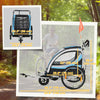 2 Seat Bike Trailer for Kids 2-in-1 Double Baby Stroller with Handbrake, Rubber Wheels, 5 Point Harness, Waterproof Cover, Storage Bag, Reflectors, Blue