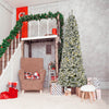9ft Pre Lit Christmas Tree Artificial Snow Flocked Pencil Christmas Tree with Warm White LED Light, Holiday Home Xmas Decoration, Green
