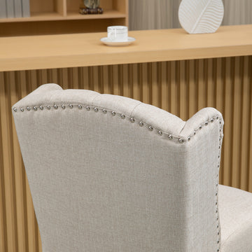 Counter Height Bar Stools Set of 2, Upholstered Bar Chairs with Nailhead Backrest and Footrest, Modern Barstools for Kitchen, Dining Room, Beige