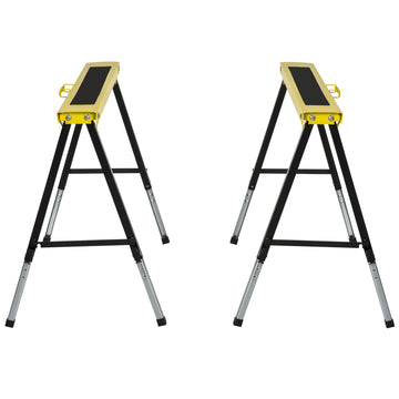 Saw Horse Twin Pack Folding Workbench Adjustable Metal Trestle Stands Yellow