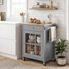 Rolling Kitchen Cart with Drawer and Glass Door Cabinet, Kitchen Island on Wheels with Towel Rack, Dark Grey