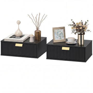 Modern Floating Nightstands Set of 2, Wall Mounted Bedside Tables with Wave Drawer White