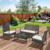 4 Pieces Patio Furniture Sets with A Loveseat, Two Armchairs and A Coffee Table, Outdoor Conversation Set with Glass Top Table, Grey PE Rattan and Cream White Cushions