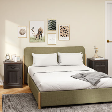 Side Table Set of 2, End Tables with Drawer and Cabinet, Nightstands for Small Spaces, Living Room, Black