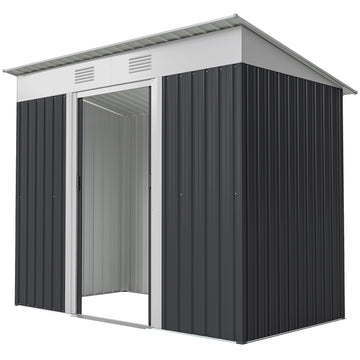 7' x 4' Outdoor Storage Shed, Metal Garden Tool Storage House Organizer with Lockable Sliding Doors and Vents for Backyard Patio Lawn, Charcoal Grey