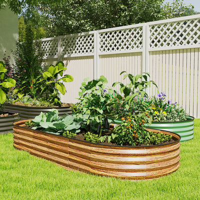 6' x 3' x 1' Large Outdoor Planter Box, Galvanized Raised Garden Bed with Metal Plant Stake, Silver, Brown Wood Effect