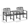 Steel Garden Bench w/ Middle Table, Umbrella Hole, Double Seat for Outdoor, Patio, Backyard  Weather-Resistant Frame, Black