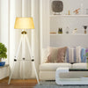 Tripod Floor Lamp, Adjustable Height Wooden Standing Lamp with E26 Lamp Base for Living Room, Bedroom, White and Grey