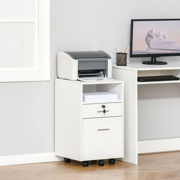 2 Drawer Filing Cabinet with Lock, Vertical File Cabinet with Wheels, Mobile Office Cabinet for A4, Letter Size, White