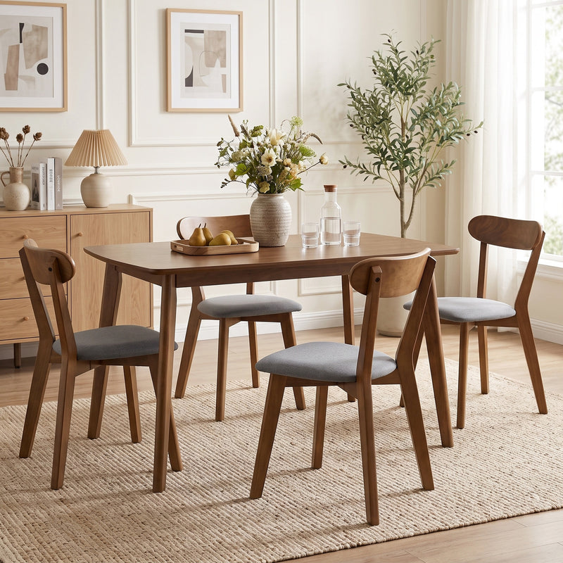 Dining Chairs Upholstered Linen-Look Kitchen Chairs Rubberwood Legs Set of 4 Grey and Brown