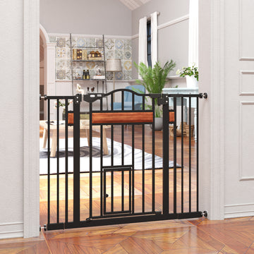 29.1''-41.3'' Extra Wide Dog Gate with Cat Door, Stair Pressure Fit, Auto Close, Double Locking, for Doorways, Hallways