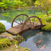 3.3ft Wooden Garden Bridge Arc Stained Finish Walkway with Half Wheeled Railings, Stained Wood