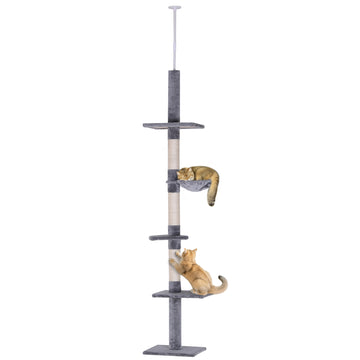 8.5ft Cat Climbing Tree 5-Tier Cat Activity Center Floor-to-Ceiling Cat Climber Toy with Scratching Post Play Rest Post Pet Furniture Grey