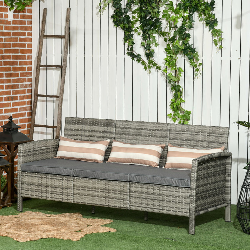 3-Seater Wicker Sofa, PE Rattan Outdoor Couch Conversation Furniture with Removable Cushions for Patio, Garden, Grey