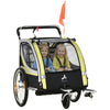 2 Seat Bike Trailer for Kids 2-in-1 Double Baby Stroller with Handbrake, Rubber Wheels, 5 Point Harness, Waterproof Cover, Storage Bag, Reflectors