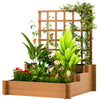 Wooden Elevated Planter Box with Trellis for Climbing Plants, 3 Tier Raised Garden Bed for Garden, Outdoor, Brown