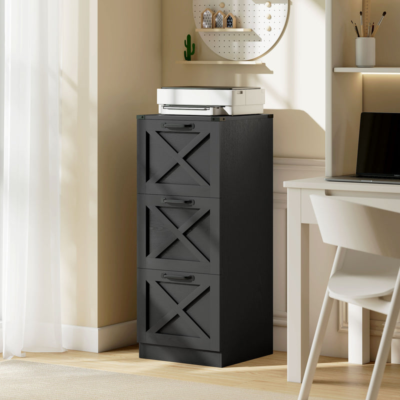 3 Drawer File Cabinet with Silent Slides, Vertical Farmhouse Filing Cabinet Fits Letter/A4 Size Home Office, Black