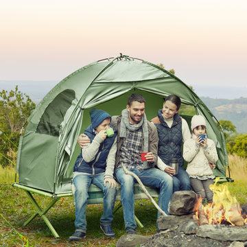 Compact Pop Up Portable Folding Outdoor Elevated Camping Cot Tent Combo Set Dark Green