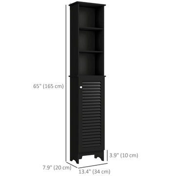 Tall Bathroom Storage Cabinet, Freestanding Linen Tower with 3-Tier Open Adjustable Shelf, White
