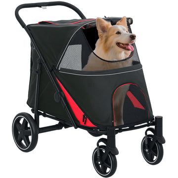 Foldable Pet Stroller with Universal Front Wheels, Shock Absorber, Dog Cat Carriage for Large & Medium Dogs, Black