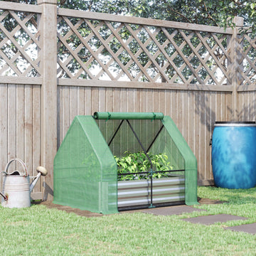 Steel Outdoor Raised Garden Bed with Greenhouse,Cover, Roll Up Door, Dual Use, 50