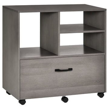 Lateral Filing Cabinet with Open Storage Shelf, Printer Stand, Mobile Office File Cabinet with Wheels for Letter and Legal Sized Files, Grey