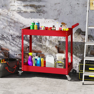 Rolling Tool Cart, 2 Tier Mobile Service Utility Cart with Wheels, Red