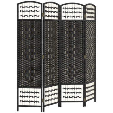4 Panel Folding Room Divider, Portable Privacy Screen, Wave Fiber Room Partition for Home Office, Black