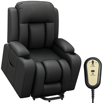 Electric Power Lift Chair, PU Leather Recliner Sofa with Footrest, Remote Control and Cup Holders, Grey