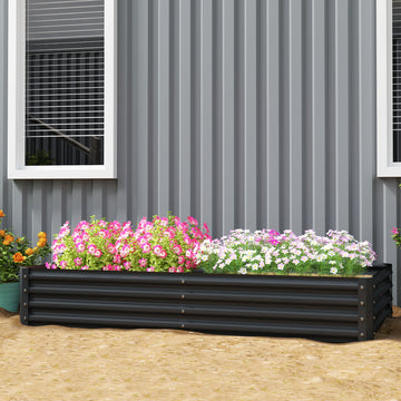 6 x 3 x 1ft Galvanized Raised Garden Bed, Reinforced Outdoor Planter Box with Open Bottom, Dark Grey