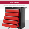 Rolling Tool Chest, 5-Drawer Lockable Tool Cabinet with 4 Wheels, Handle, Toolbox Storage Organizer for Garage, Workshop, Repair Shop, Red