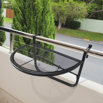 Adjustable Balcony Hanging Rail Table Metal Mounting Mini Wall Desk Storage Rack Outdoor Flower Stand, Black