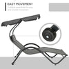 Outdoor Patio Chaise Lounge Chair, Patio Sun Lounger w/ Sunshade Roof, for Two People with Wheels and Breathable Sling Mesh Bed, Pillows, Dark Gray
