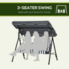 3-Seater Outdoor Porch Swing with Adjustable Canopy, Patio Swing Chair for Garden, Poolside, Backyard, Grey and White