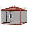 Offset Patio Umbrella with Net and Umbrella Base, Adjustable Cantilever Canopy with Cross Base, Weight Plates and 8 Ribs for Backyard, Poolside, Garden, Wine Red