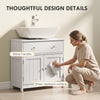 Modern Bathroom Vanity Cabinet, Freestanding Under Sink Storage with Drawer, U-Shaped Cutout for Pedestal Sink, White