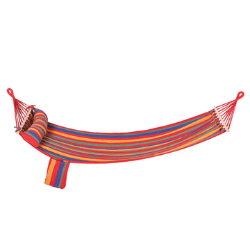 Cotton Hammock Portable Soft Swing Sleeping w/ Headrest & Side Pocket Deluxe Swing Chair for Beach, Yard, Bedroom, Patio, Porch, Indoor, Outdoor, Rainbow Stripes