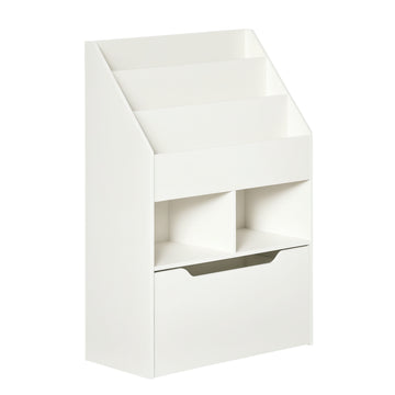 Kids Bookshelf Bookcase Multi-Shelf Rack Organizer with Storage Drawer for Books for Reading Nook, Classroom, Bedroom, Playroom, White