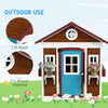 Wooden Playhouse for Kids Outdoor with Door, Windows, Planter Pots and Boxes for Toddlers 3-8 Years, Beige