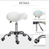Cosmetic Stool 360° Rotate Height Adjustable Salon Massage Spa Chair Hydraulic Rolling Faux Leather Saddle Stool Mobility, Cream White