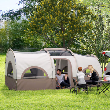 4 Person Camping Tent, 3 Room Cabin Tent, 3000mm Waterproof and UPF30+ with Sewn in Groundsheet and Carry Bag, Khaki