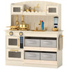 Wooden Play Kitchen Set for Kids with Real Lights & Sounds, 12PCs Accessories, Gift for Boys & Girls, Ages 3-6, Cream