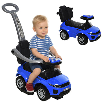 3 in 1 Kid Ride on Push Car Sliding Car, Ride on Toy for Boy Girl Toddlers 1-3 Years Old, with Horn Music Light Function Secure Bar, Blue