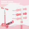 Qaba 3 Wheel Kids Scooter, Toddler Kick Scooter with Adjustable Height, Rear-Fender Brake, LED Light, TPE Handlebar, Pink
