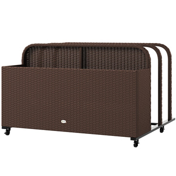 Rolling Pool Storage Rattan Patio Furniture Outdoor Storage Wicker Organizer for Floats, Paddles, Balls, Towels, Brown